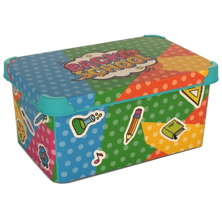 Коробка Qutu Style Box Back to School, з кришкою, 5 л, 13.5х19х28.5 см, різнокольорова (STYLE BOX з/кр. BACK TO SCHOOL 5л.) - фото 1