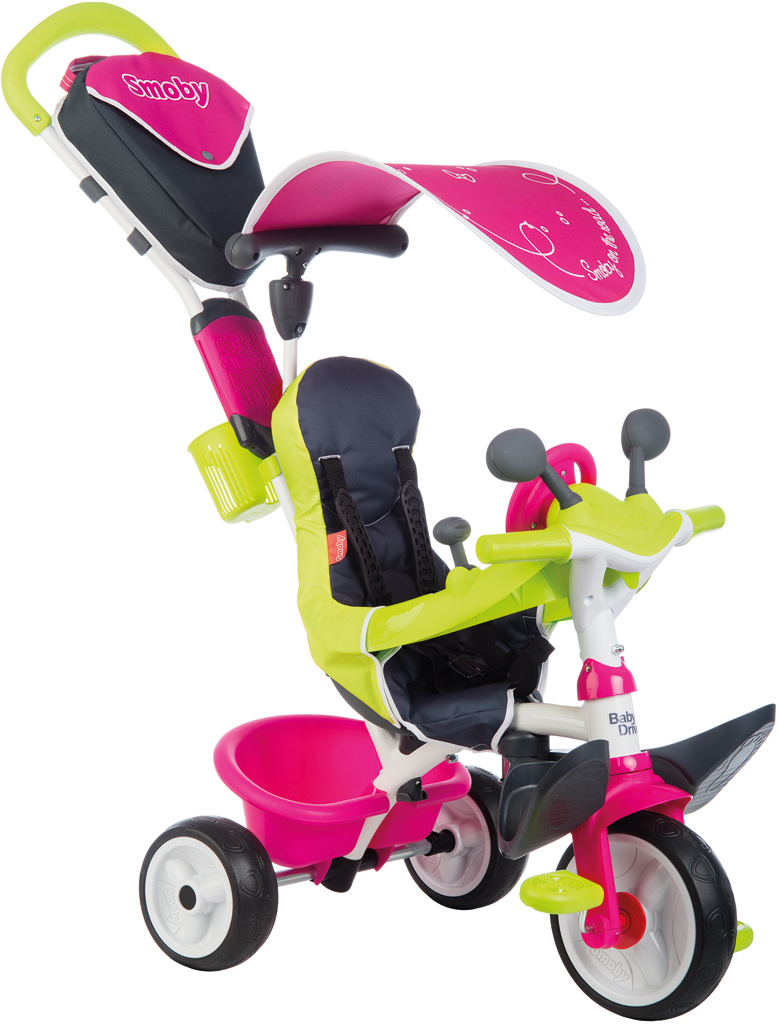 Триколісний велосипед Smoby Toys Бебі Драйвер з козирком і багажником, рожевий (741201) - фото 2