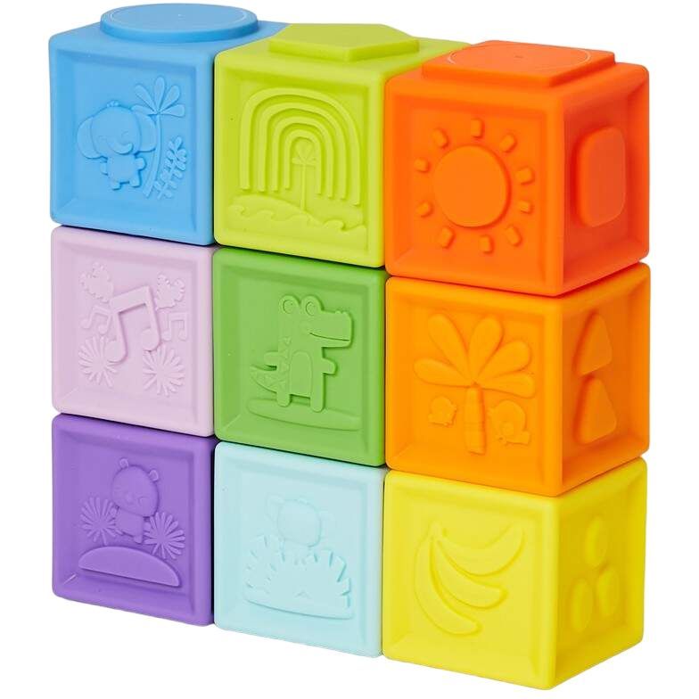 Силиконовые кубики Bright Starts Stack&Squeeze Blocks, 9 шт. (12616) - фото 1
