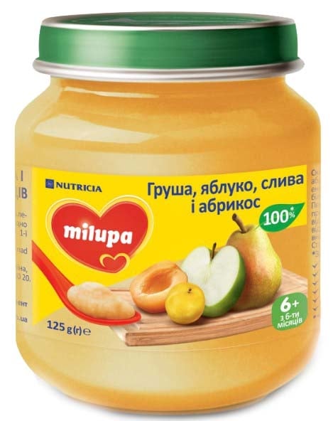 Фруктове пюре Milupa Груша, яблуко, слива і абрикос, 125 г - фото 1