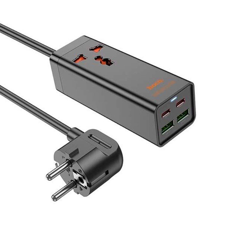 Мережевий фільтр подовжувач Hoco AC-10A 1x220V+2хUSB+ 2хType-C 65W 1.5м 220В Black - фото 2