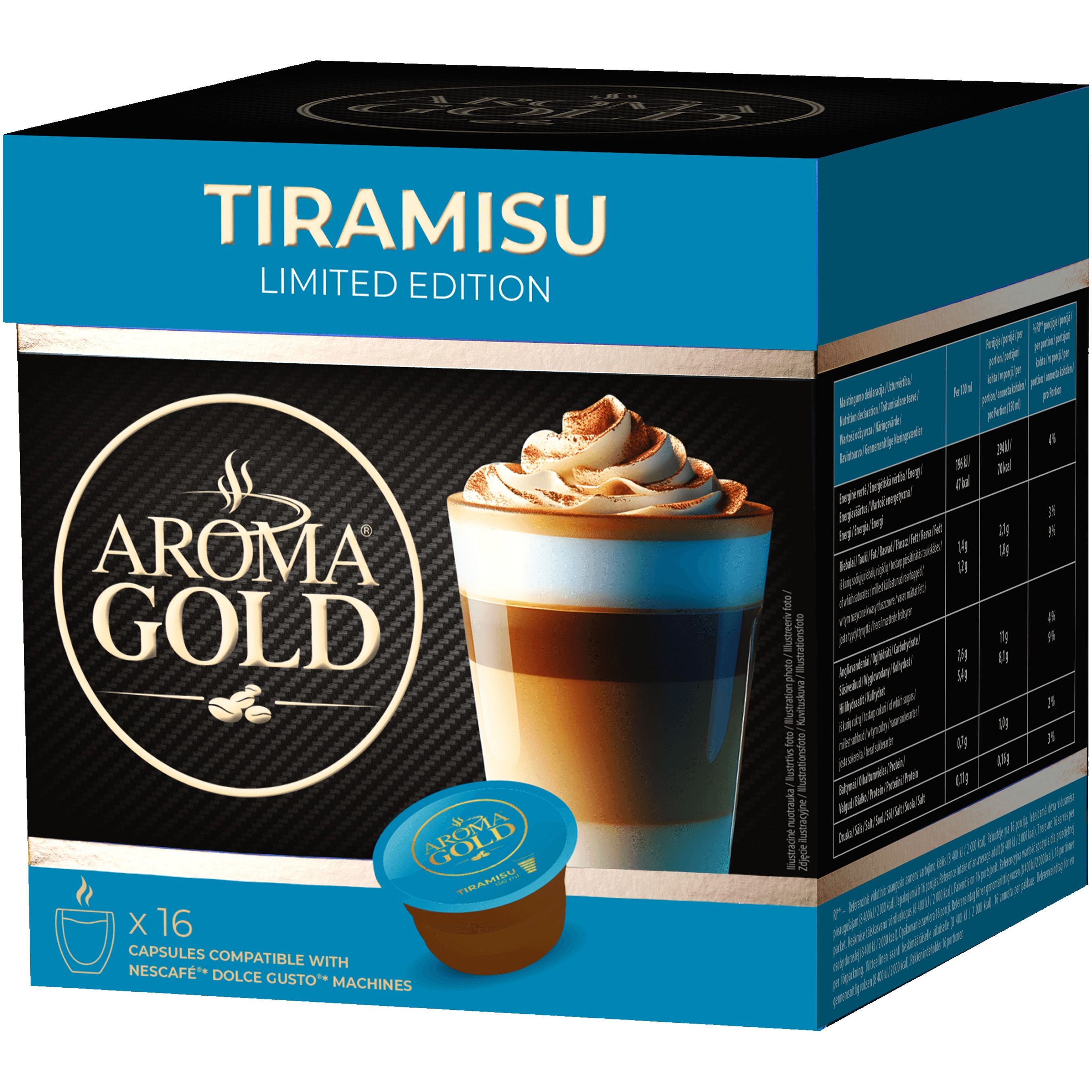 Кава в капсулах Aroma Gold Tiramisu 256 г (16 шт. по 16 г) - фото 1