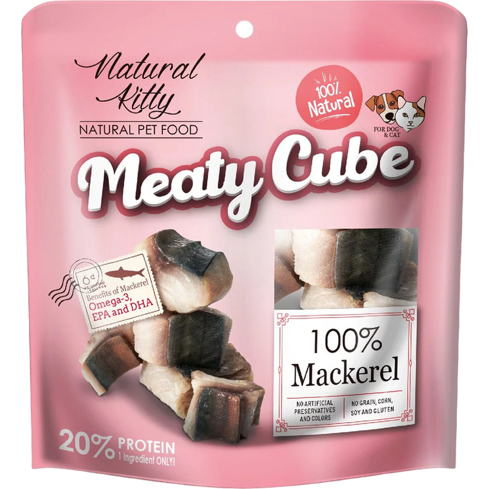 Лакомство для кошек и собак Natural Kitty Meaty Cube 100% Mackerel, в виде кубиков, скумбрия, 60 г - фото 1