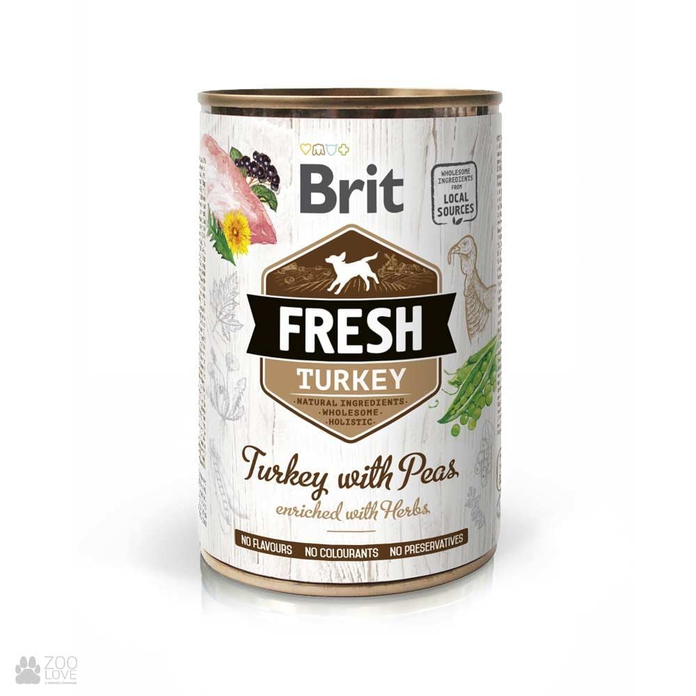 Вологий корм для дорослих собак всіх порід Brit Fresh Turkey&Peas, з індичкою і горошком, 400 г - фото 1