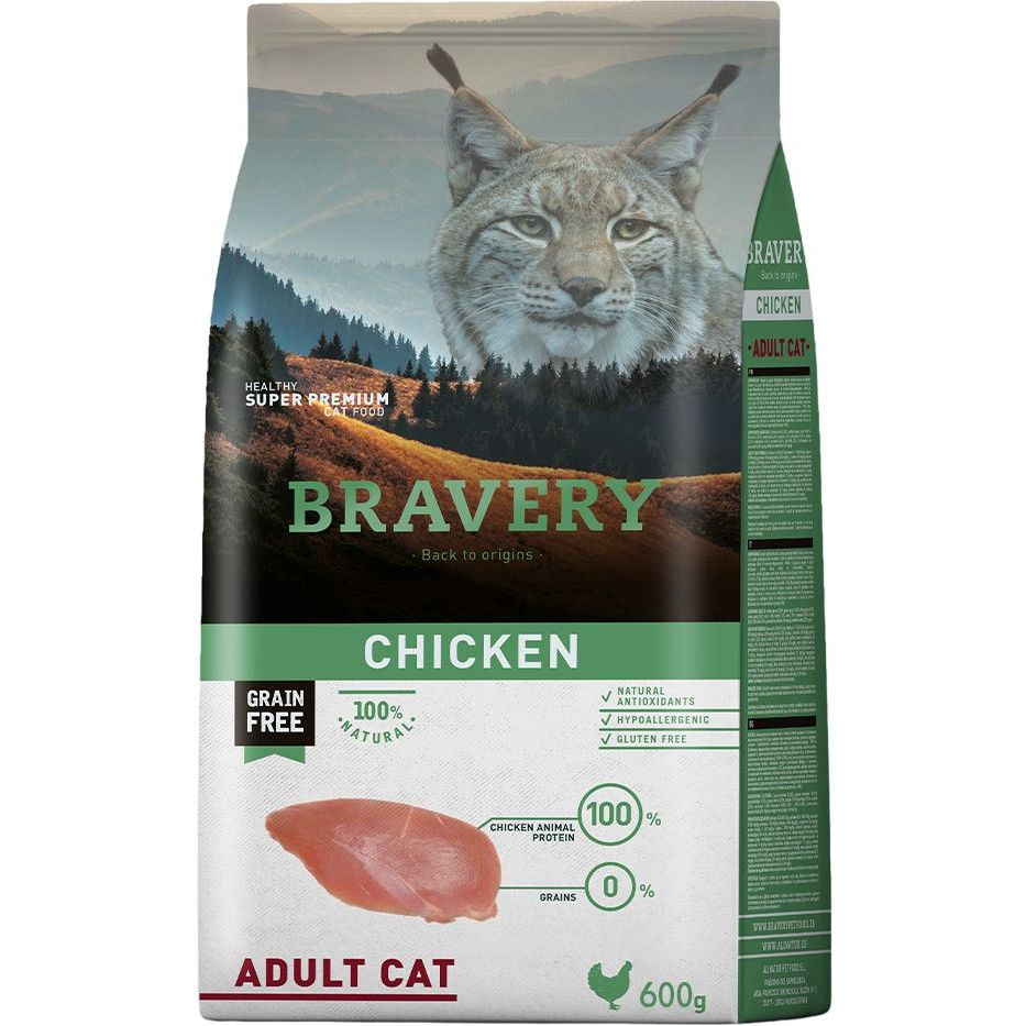 Сухой корм для кошек Bravery Adult Cat Chicken с курицей 600 г - фото 1
