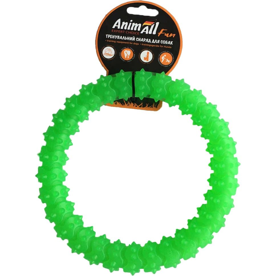 Игрушка для собак AnimAll Fun AGrizZzly Кольцо с шипами зеленая 20 см - фото 1
