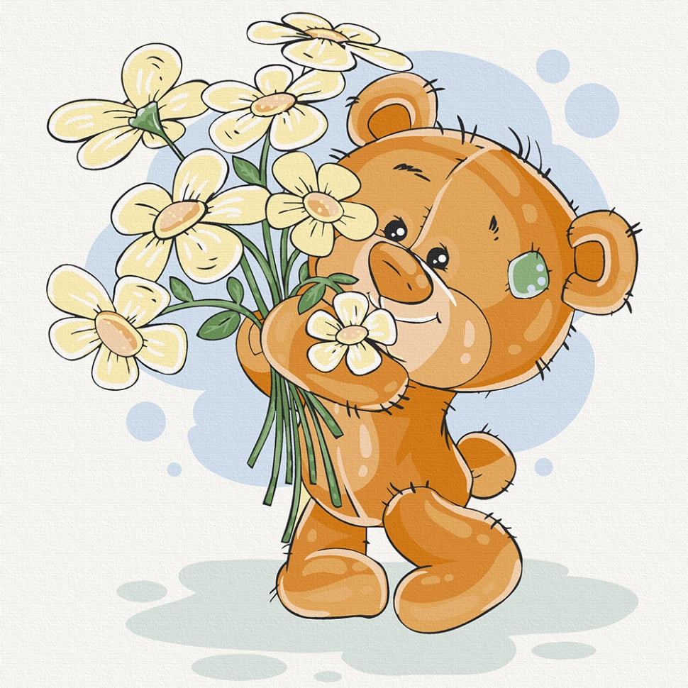 Картина по номерам ArtCraft Медвежонок с цветами 30x30 см (15529-AC) - фото 1