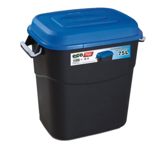 Бак для сміття Tayg Eco, 75 л, з кришкою та ручками, чорний з синім (411021) - фото 1