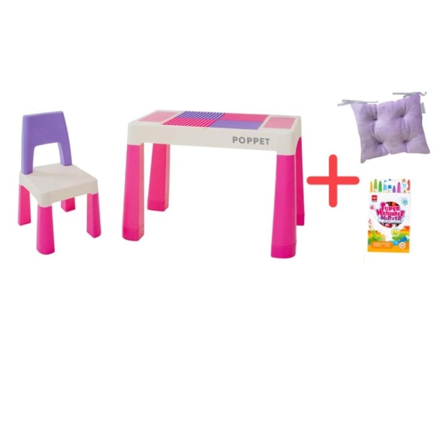 Комплект Poppet Столик Color Pink 5 в 1 + Стул + Подушка на стул + Набор фломастеров (PP-002P-G) - фото 2