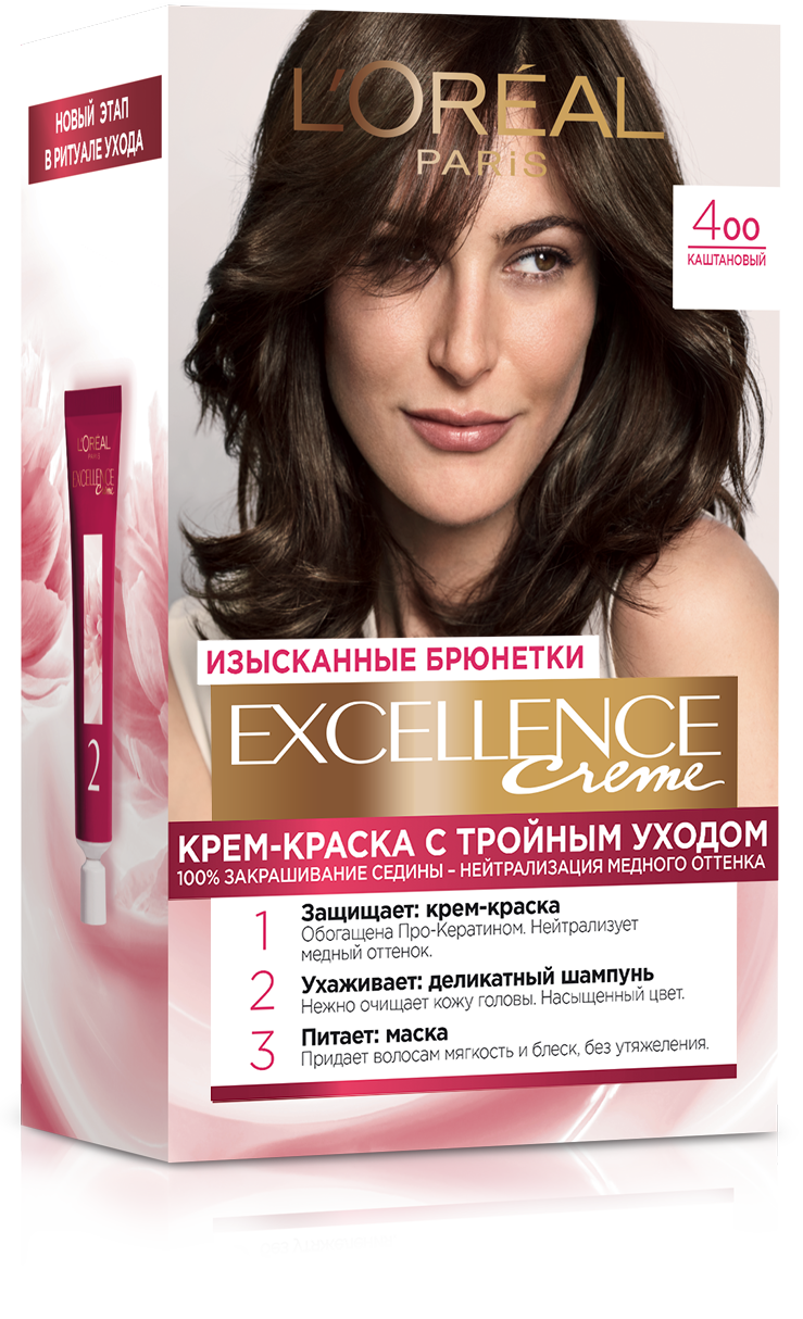 Краска для волос L’Oréal Paris Excellence Creme, тон 4.00 (каштановый), 176 мл (A9948500) - фото 1