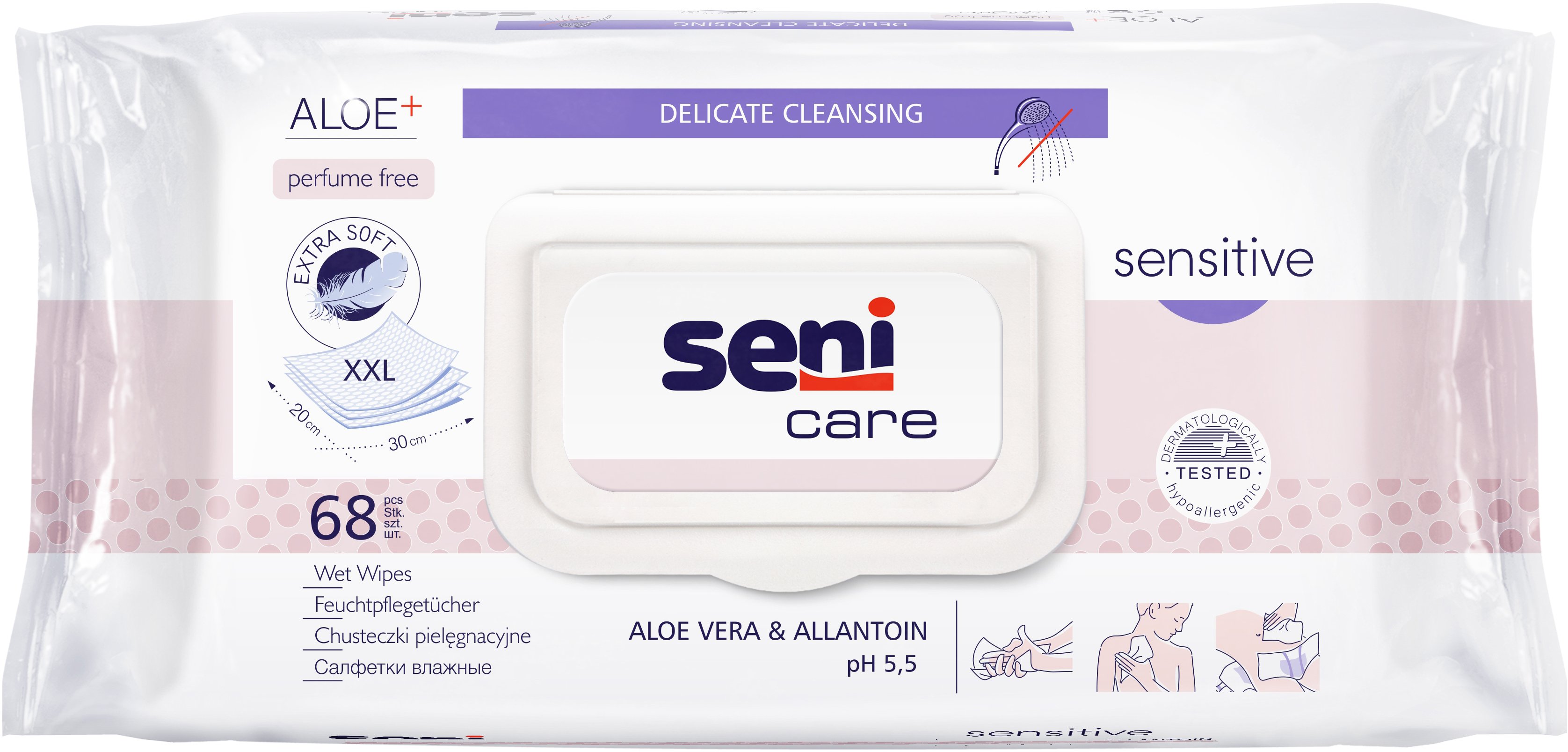 Влажные салфетки для ухода за кожей Seni Care Sensitive, 68 шт. - фото 1