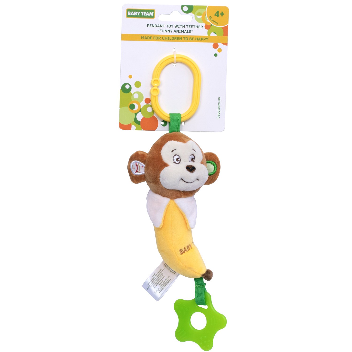 Іграшка-підвіска Baby Team Веселі тварини Мавпочка, з прорізувачем (8525_мавпочка) - фото 1