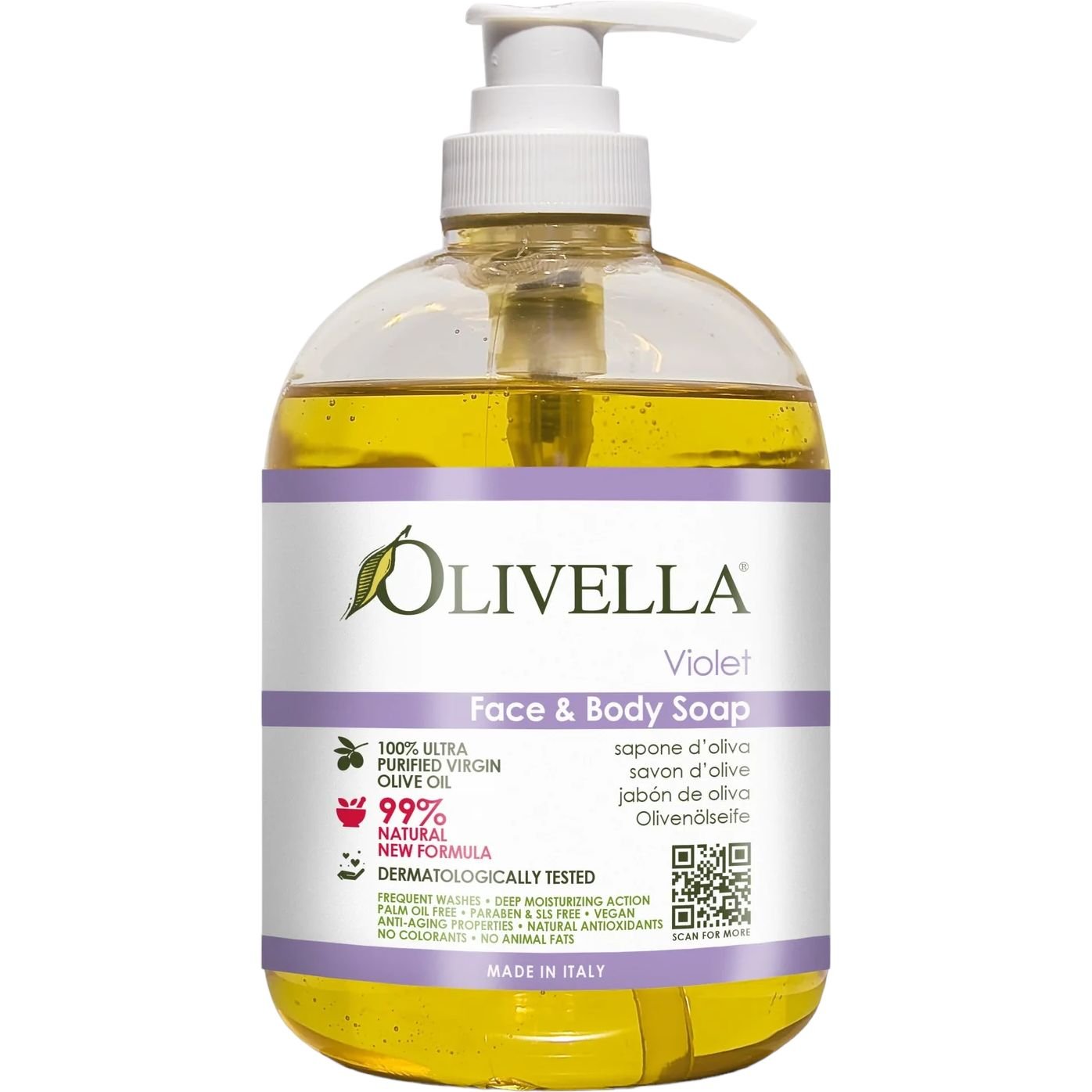 Рідке мило для обличчя та тіла Olivella Фіалка на основі оливкової олії, 500 мл - фото 1