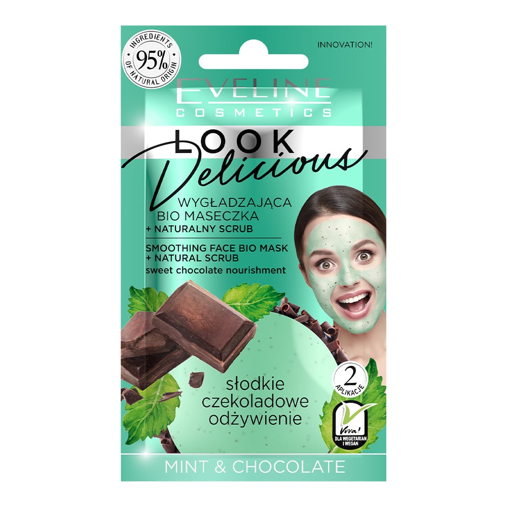 Разглаживающая bio маска для лица Eveline Look Delicious с натуральным скрабом Mint&Сhocolate, 10 мл - фото 1