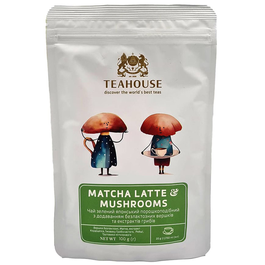 Матча Teahouse Matcha Latte Mushrooms с экстрактом грибов 100 г - фото 1