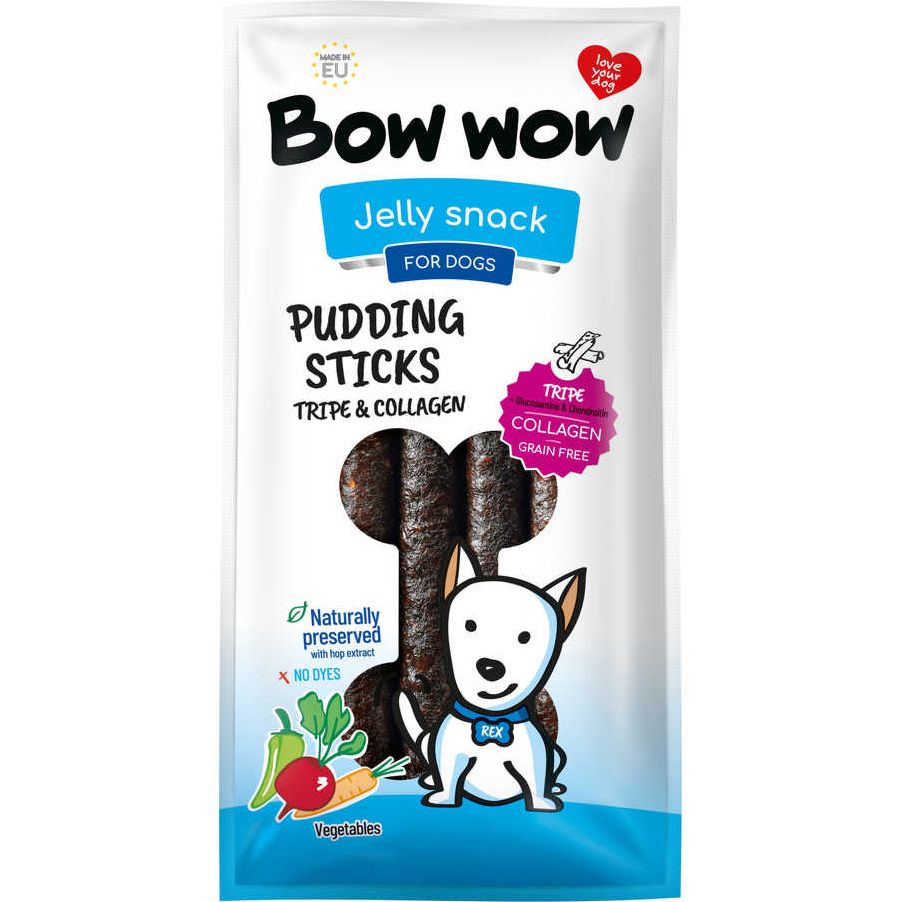Ласощі для собак Bow wow пудингові палички з рубця, колагену та овочей 6 шт. - фото 1