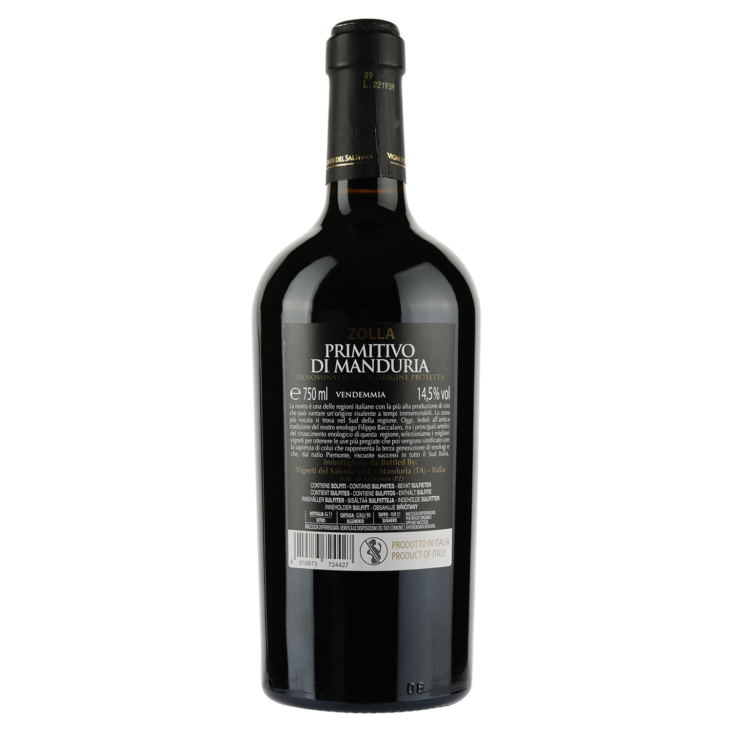 Вино Fantini Farnese Zolla Primitivo di Manduria, красное, полусухое, 14,5%, 0,75 л (8000017138962) - фото 2