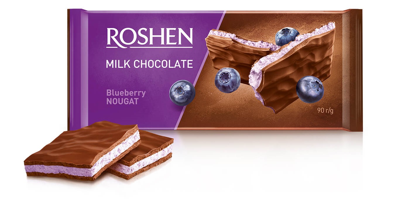 Шоколад молочний Roshen з чорничною нугою, 90 г (687057) - фото 1
