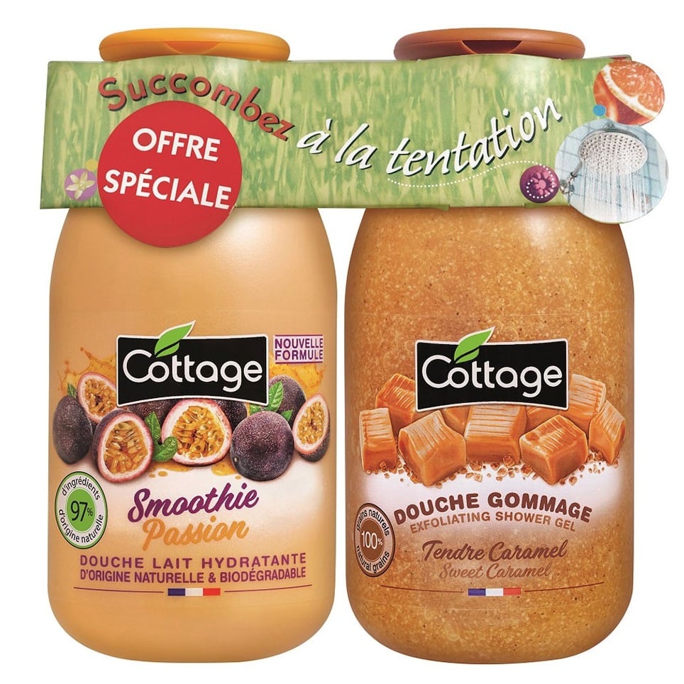 Набір Cottage Smoothie Passion&Sweet Caramel Молочко для душу, 250 мл та гель-ексфоліант, 270 мл - фото 1