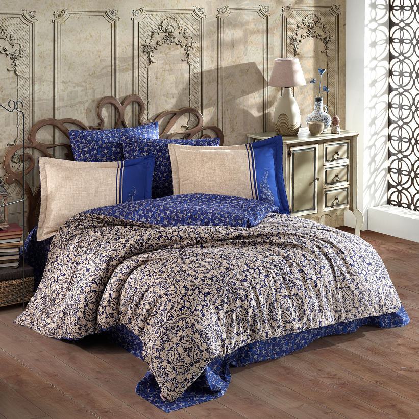 Комплект постельного белья Hobby Exclusive Sateen Leona, евростандарт, синий - фото 1