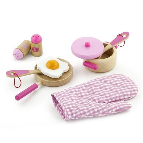 Детский кухонный набор Viga Toys Игрушечная посуда из дерева, розовый (50116) - фото 1