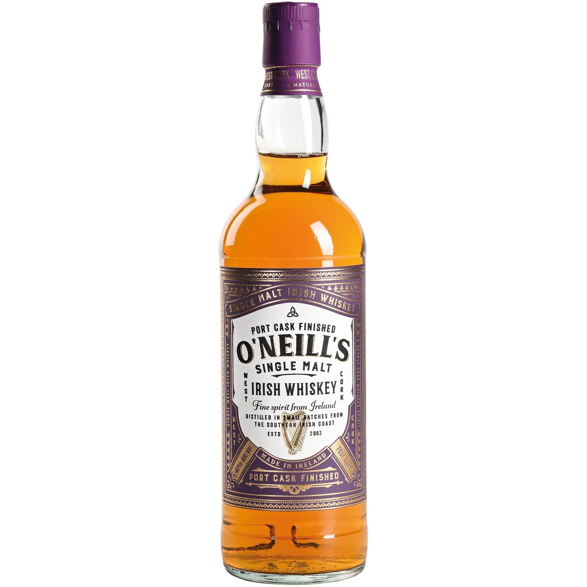 Виски O'Neills Port Cask Finished Single Malt Irish Whiskey 40% 0.7 л - фото 1