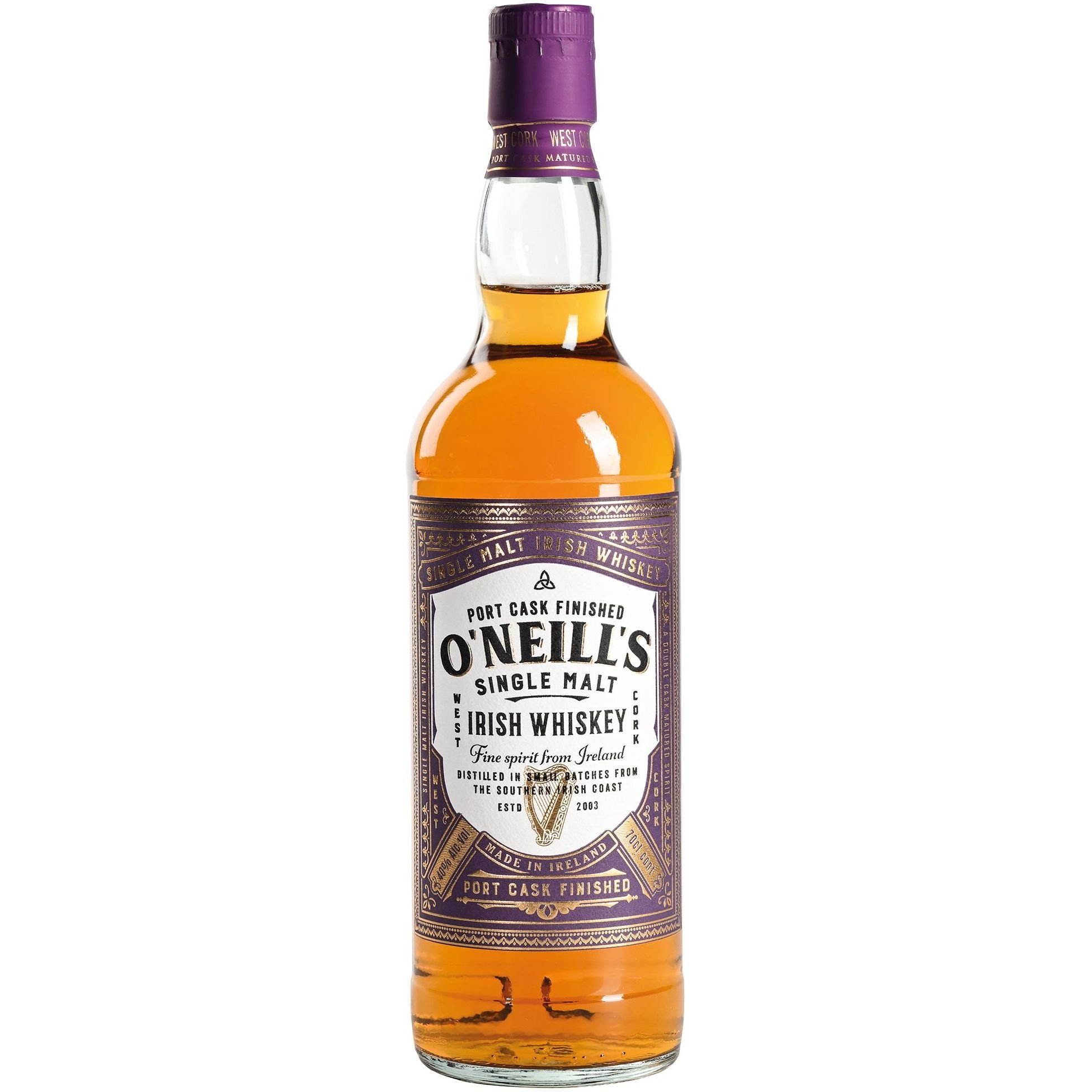 Віскі O'Neills Port Cask Finished Single Malt Irish Whiskey 40% 0.7 л - фото 1