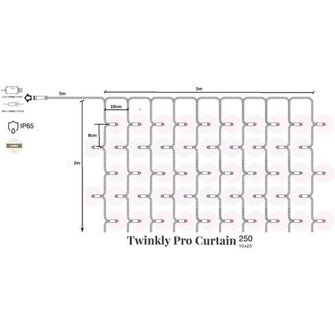 Гирлянда Twinkly Smart LED Pro Curtain RGBW250 AWG22 PVC (TW-PLC-CU-CA-10X25SPP-T) - фото 3