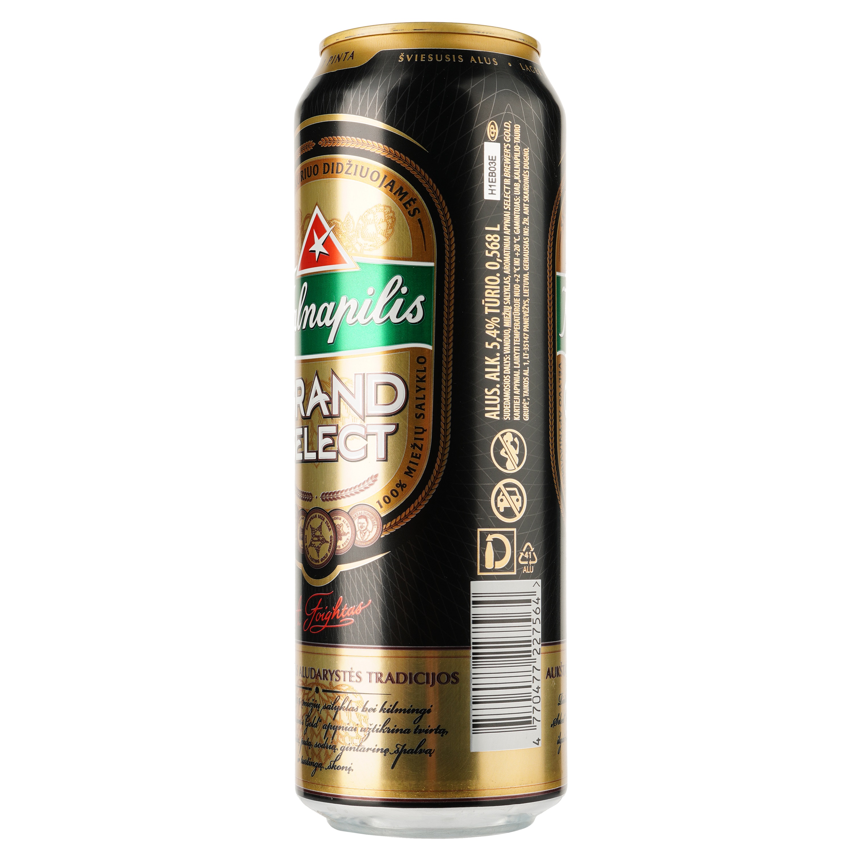 Пиво Kalnapilis Grand Select, светлое, фильтрованное, 5,4%, ж/б, 0,568 л - фото 2