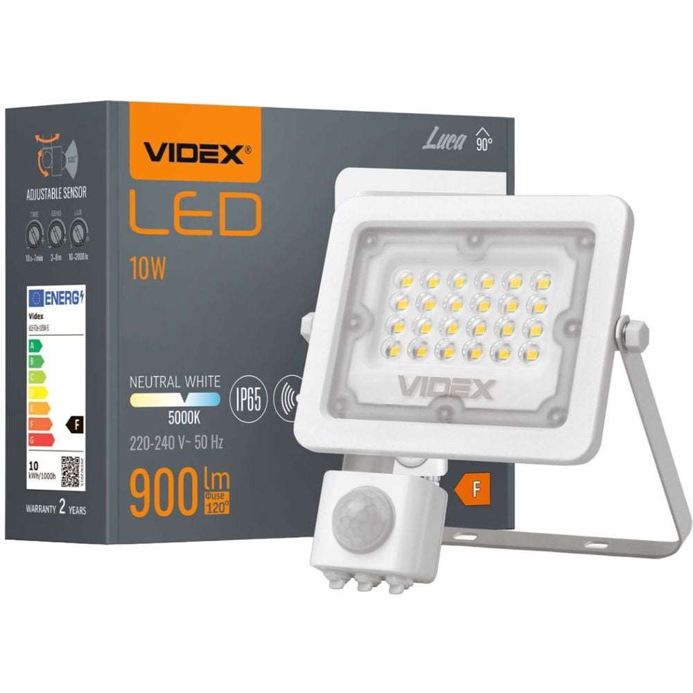 Прожектор Videx LED F2e 10W 900Lm 5000K 220V с датчиком движения и освещенности (VLE-F2e-105W-S) - фото 1