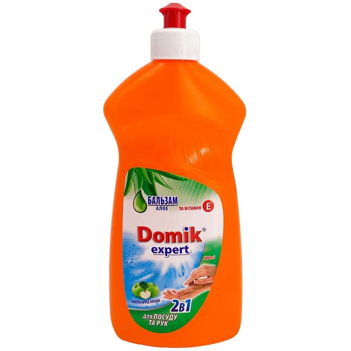 Бальзам для мытья посуды Domik Expert 2в1 Яблоко Алоэ, с защитой рук, 500 мл - фото 1