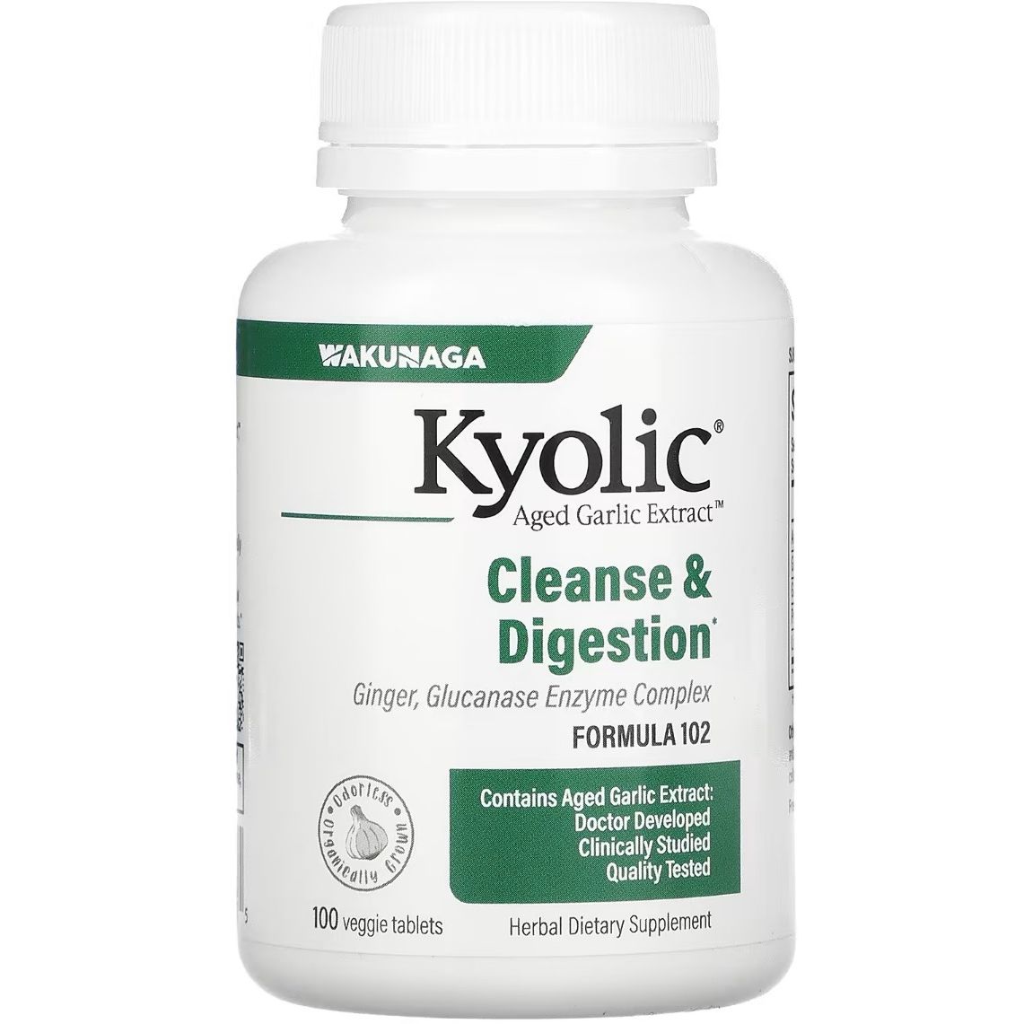 Экстракт выдержанного чеснока Kyolic Aged Garlic Extract Cleanse & Digestion очищение и улучшение пищеварения 100 вегетарианских таблеток - фото 1