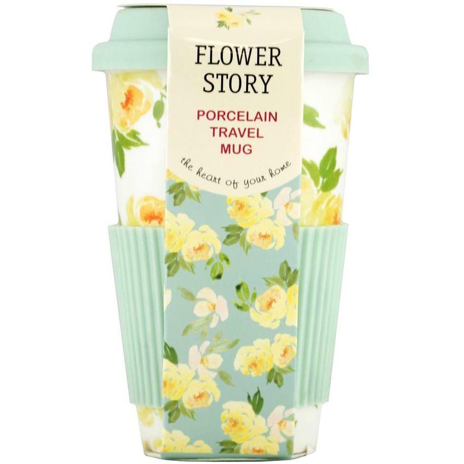Чашка Keramia Flower story, з силіконовою кришкою, бірюзова, 440 мл (21-279-065) - фото 1