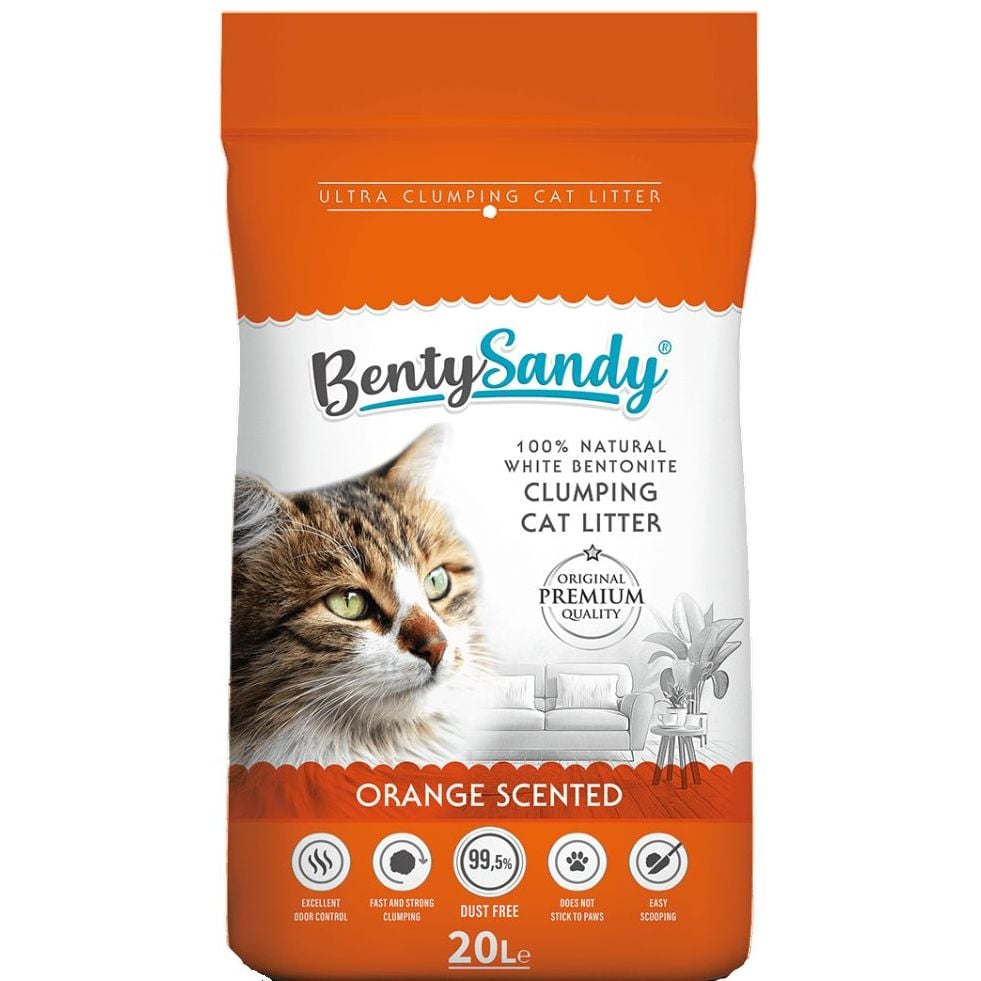 Наповнювач для котячого туалету Benty Sandy Orange Scented бентонітовий з ароматом апельсина кольорові гранули 20 л - фото 1