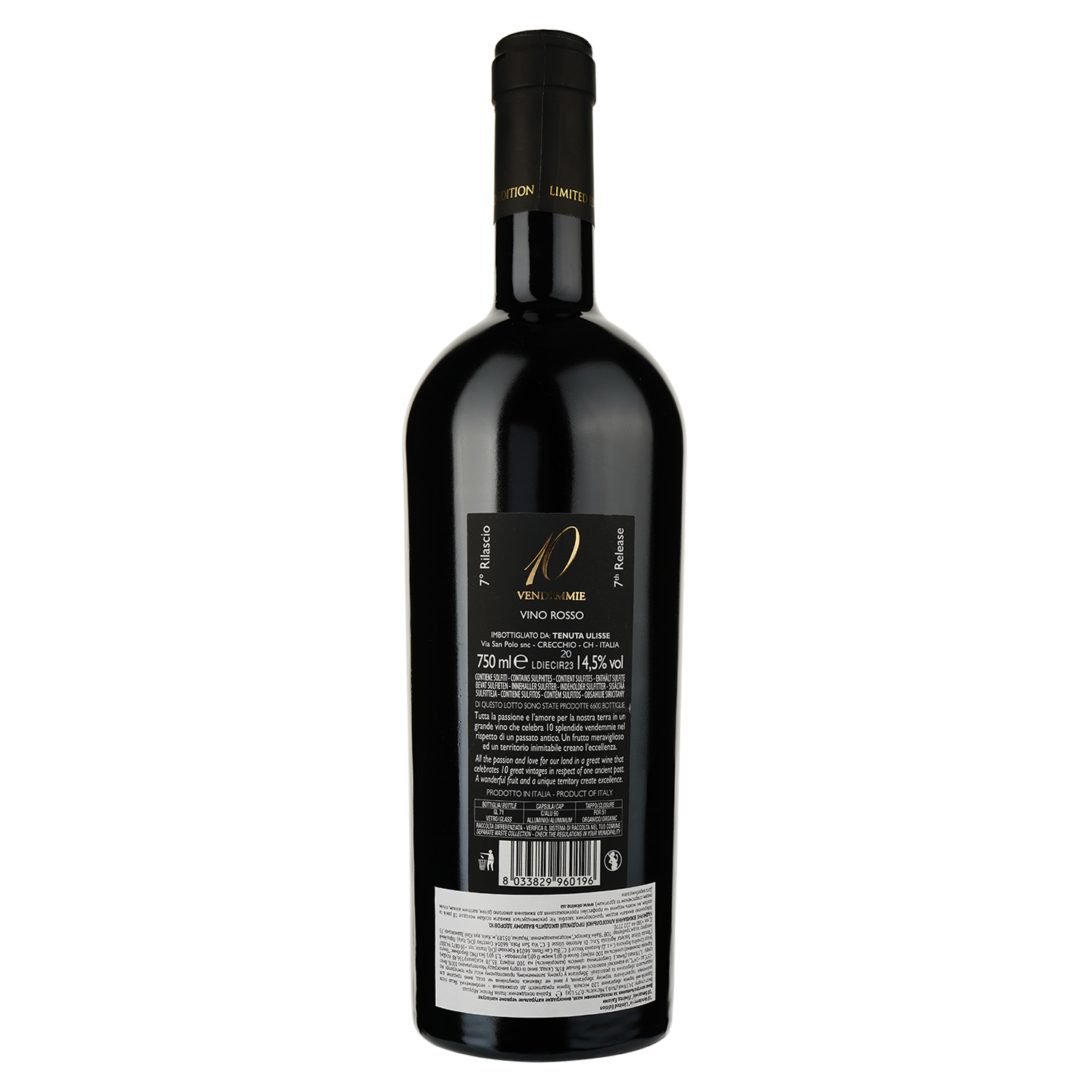 Вино Limited Edition 10 Vendemmie, червоне, напівсолодке, 14,5%, 0,75 л - фото 2