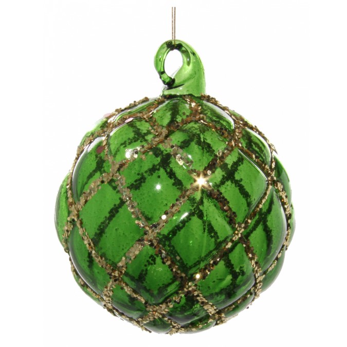 Украшение для елки Shishi Стеклянный шар с конусами, 8 см, зеленый (58282) - фото 1