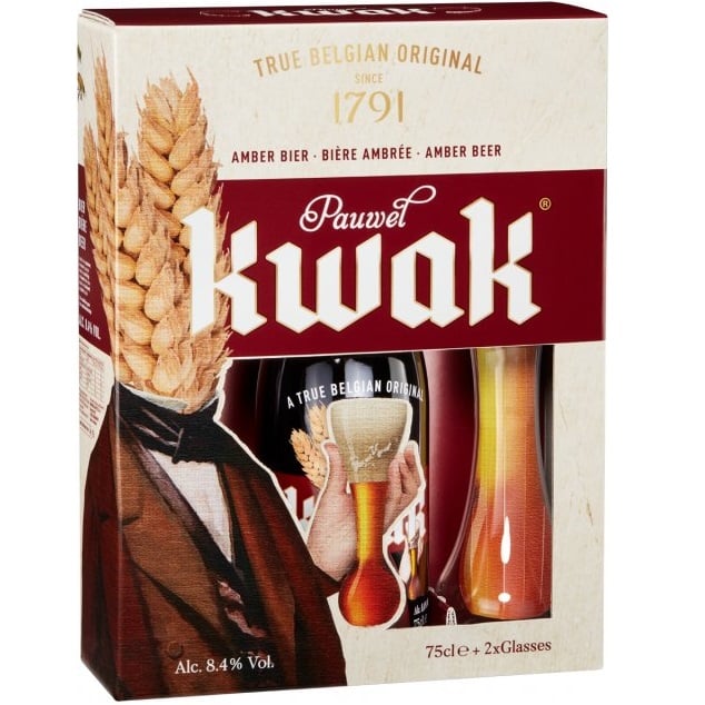 Пиво Kwak, напівтемне, фільтроване, 8,4%, 0,75 л + 2 келихи (832990) - фото 1