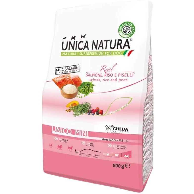 Сухий корм для собак Unica Natura Unico Mini лосось з рисом та горохом 800 г - фото 1