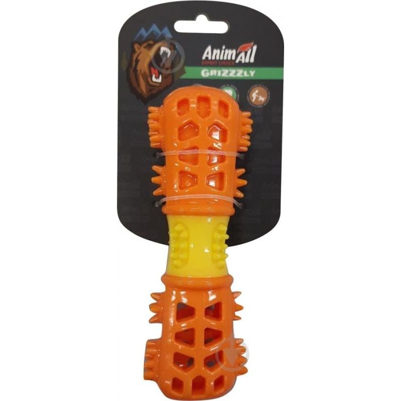 Игрушка для собак AnimAll Fun AGrizZzly Кость мультифункциональная оранжевая - фото 1