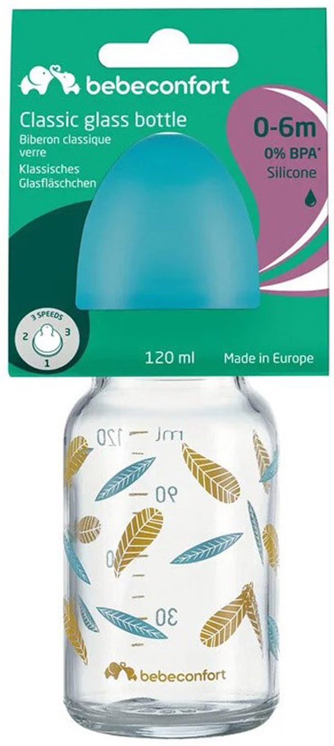 Пляшечка для годування Bebe Confort Standard Neck Glass Bottle Little Buddies, 120 мл, блакитна (3102202050) - фото 1