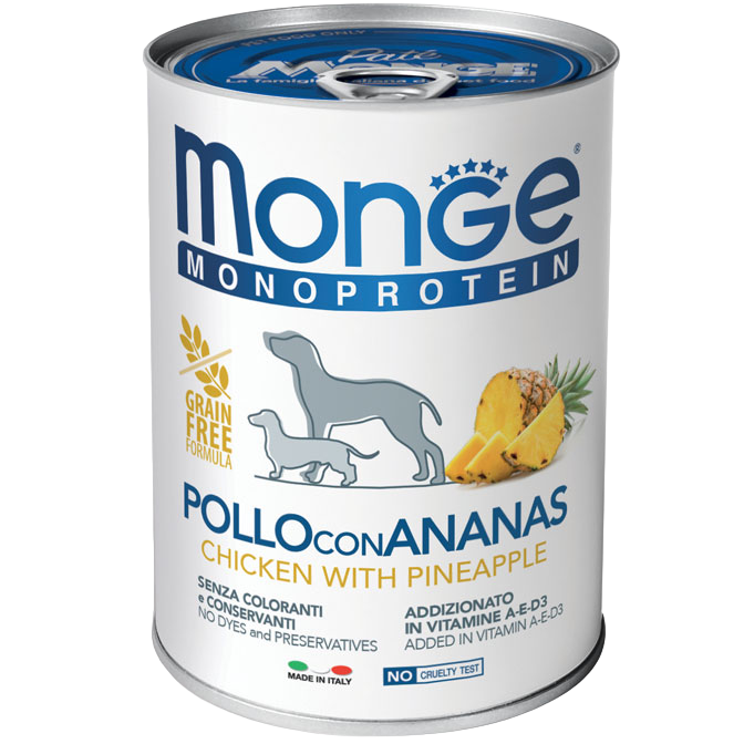 Вологий корм Monge Dog Fruit Monoprotein курка з ананасом, 400 г (70014311) - фото 1