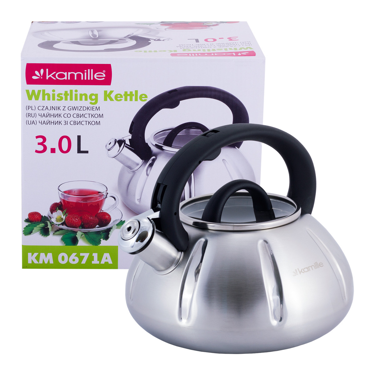 Чайник Kamille, зі свистком та скляною кришкою, нержавіюча сталь, 3 л (KM-0671A) - фото 4