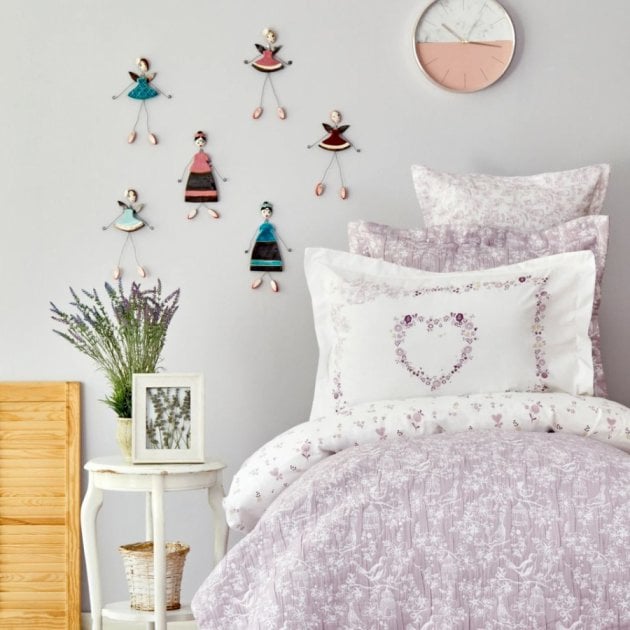 Набор постельного белья с покрывалом Karaca Home Birdy lila, подростковый, разноцвет, 5 предметов (svt-2000022284691) - фото 2