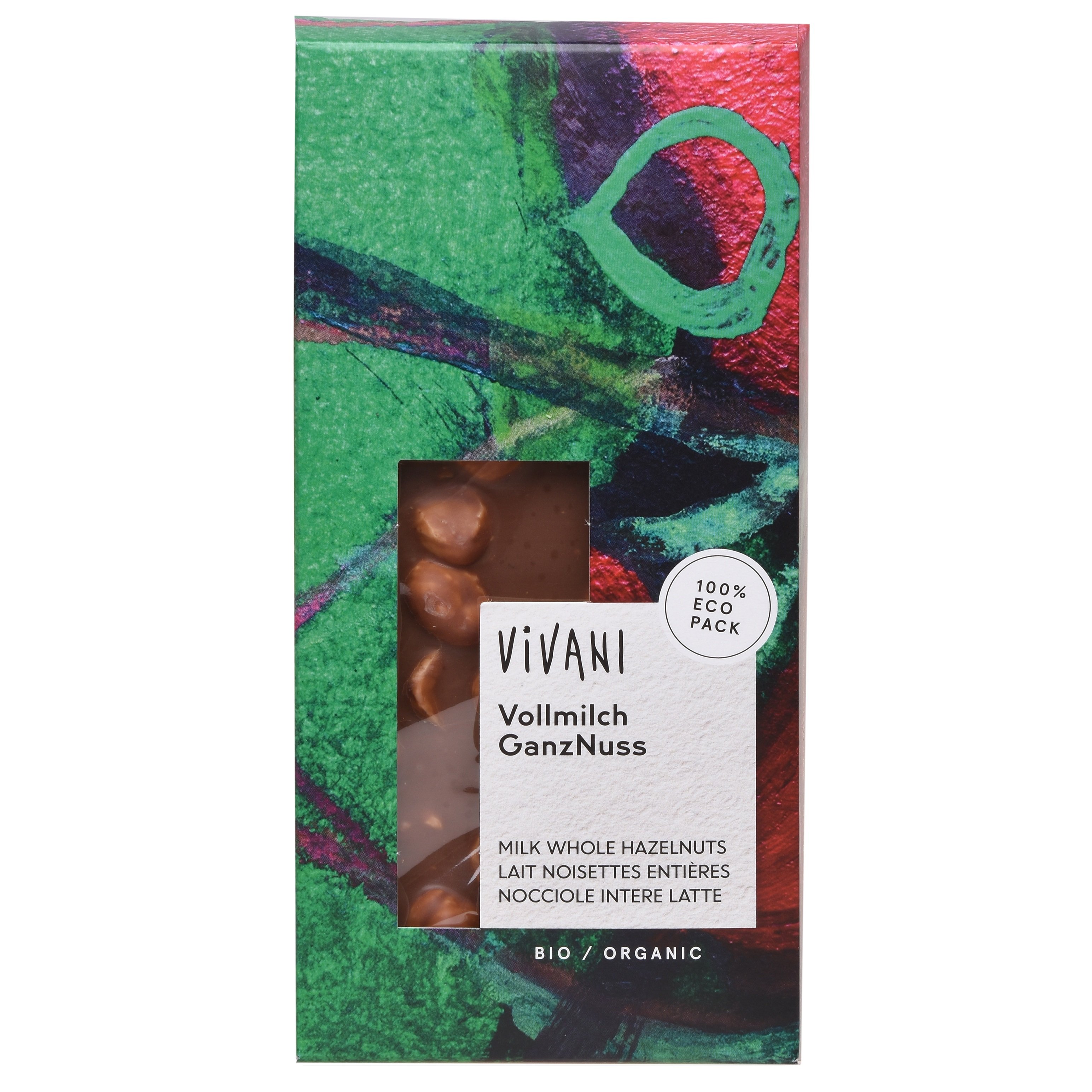 Шоколад молочний органічний з цілим лісовим горіхом Vivani, 100 г - фото 1