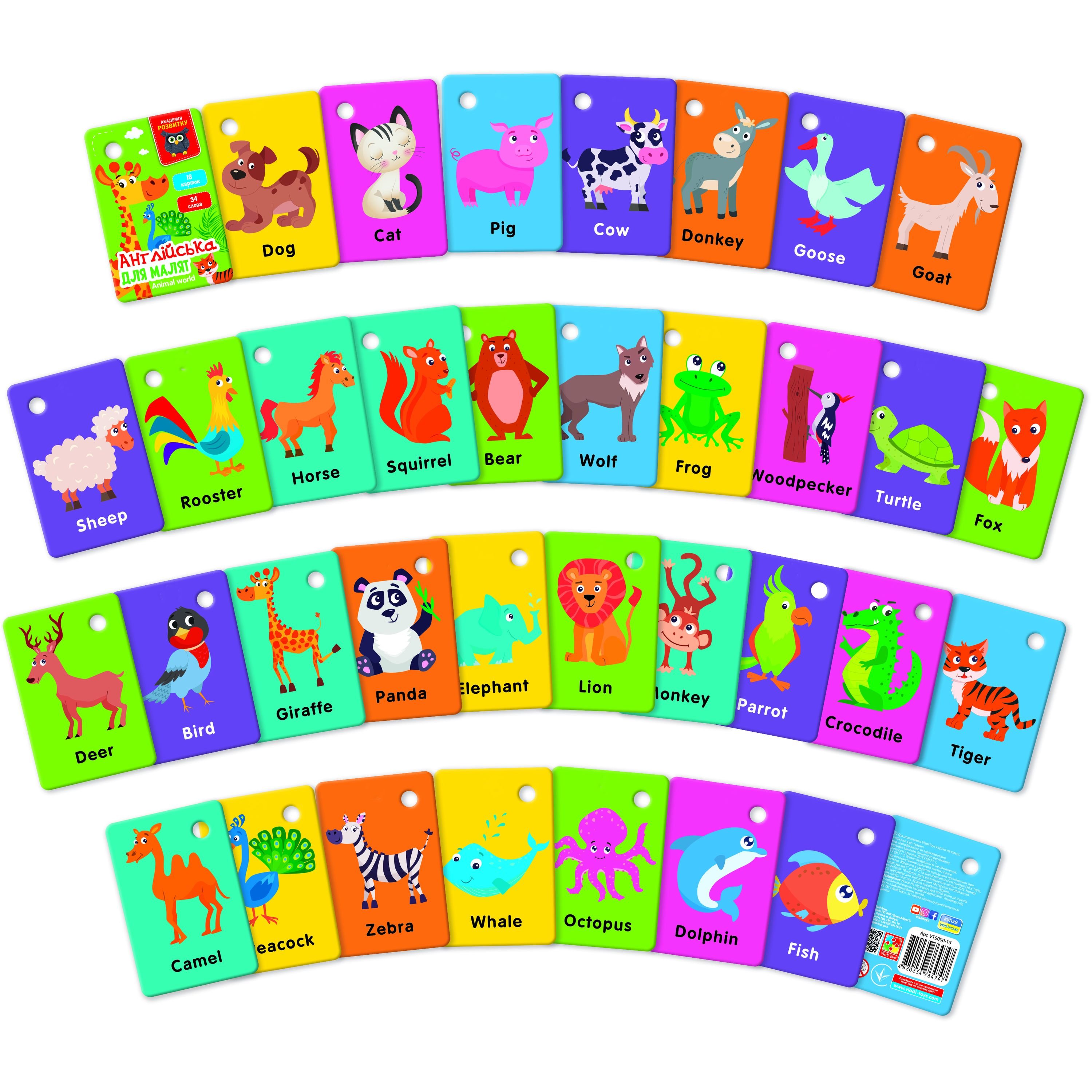 Карточки на кольце Vladi Toys Академія розвитку Мир животных анг. язык (VT5000-15) - фото 2