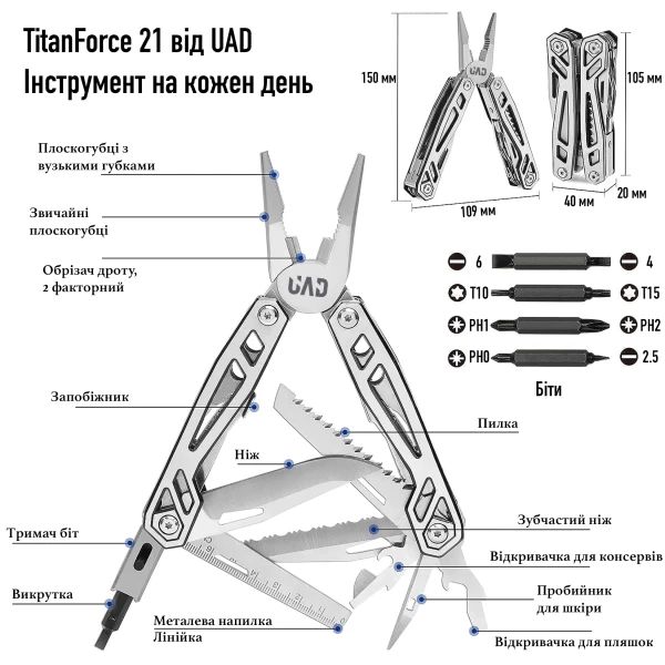 Мультитул UAD TitanForce професійний 21 інструмент (UAD-07) - фото 3