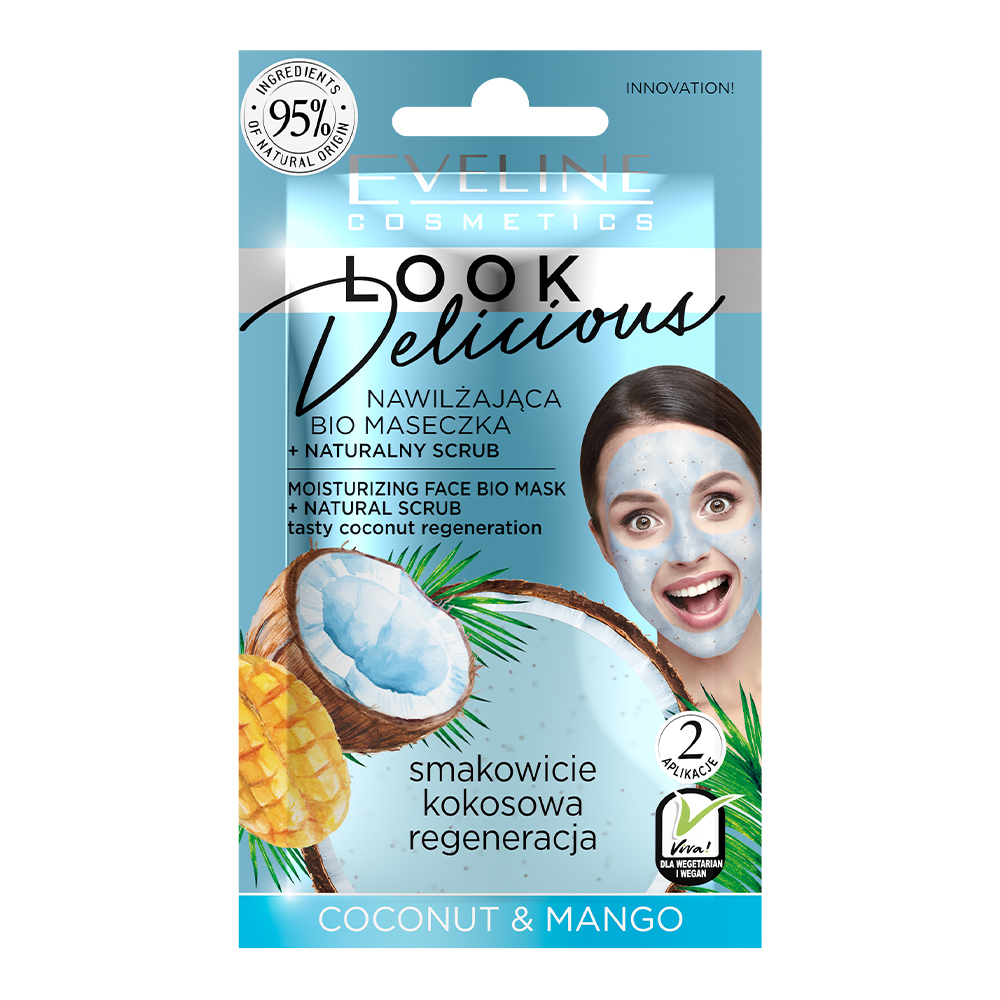 Вio маска Eveline Look Delicious, для обличчя, з натуральним скрабом Сoconut&Мango, зволожуюча,10 мл - фото 1