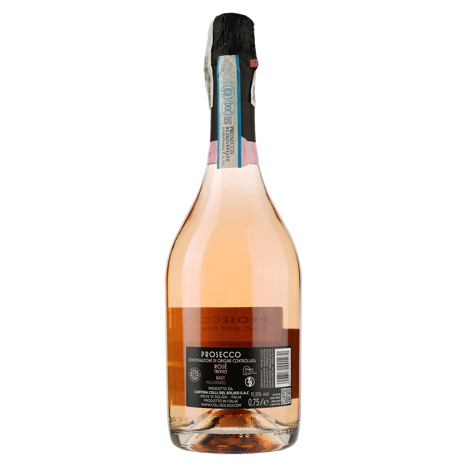 Вино игристое Soligo Prosecco Treviso Millessimato Rose, розовое, брют, 11,5%, 0,75 л (95836) - фото 2