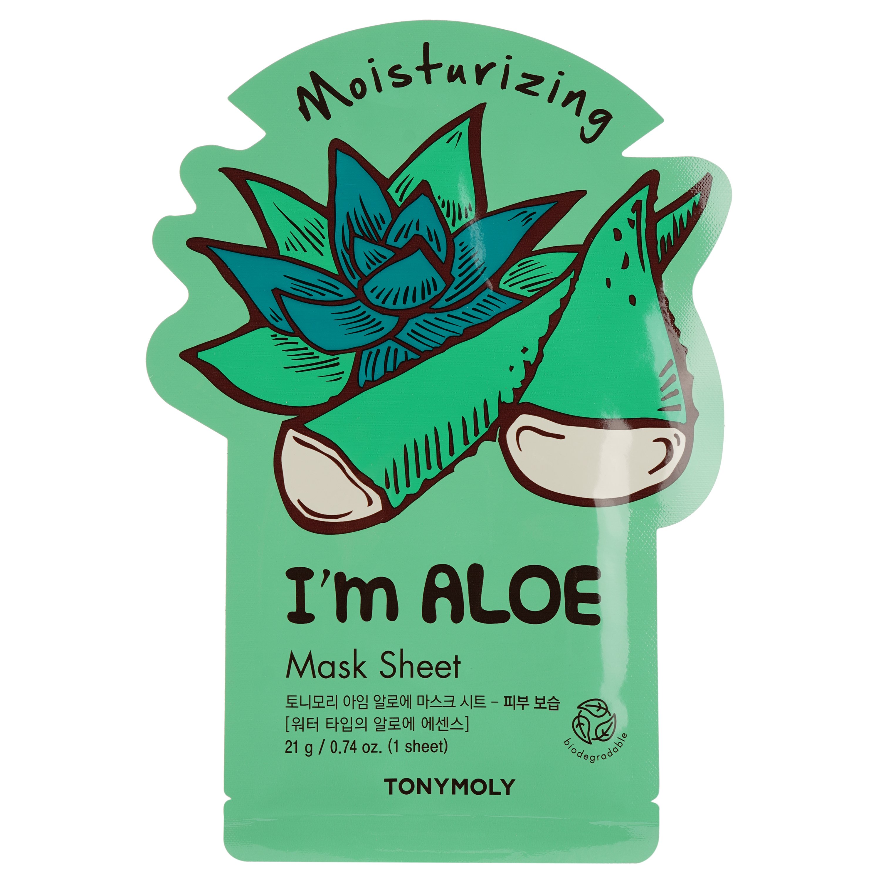 Маска тканинна для обличчя Tony Moly I'm Aloe Mask Sheet Moisturizing Алое, 21 мл - фото 1