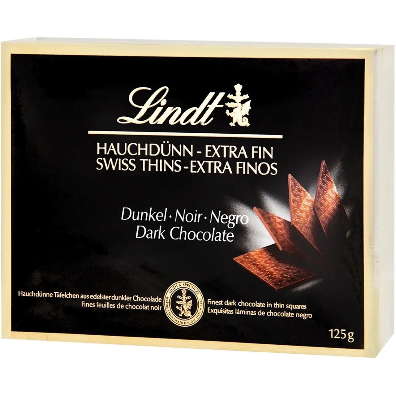 Цукерки Lindt Dark Chocolate Swiss Thins з чорним шоколадом, 125 г - фото 1
